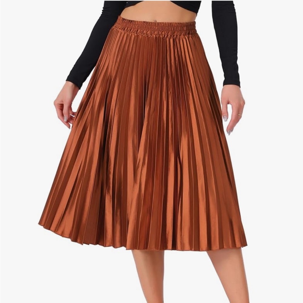Allegra K Pleated Skirt Midi Elastic High Waisted Metallic Party Skirt Large